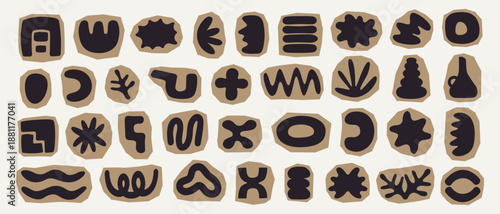 Set of various abstract organic and geometric shapes in a modern collage style on a light beige background.