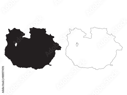 black solid silhouette and thin line outline map set of guarico venezuela for educational and travel mapping purpose