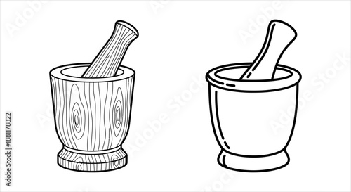 Two Mortar and Pestle illustrations on a white background, clean and simple