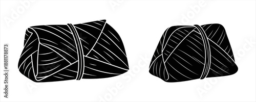 Stylized graphic depiction of two tightly bound food parcels, reflecting traditional culinary art