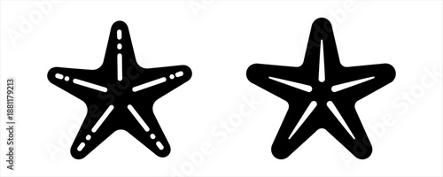 Two black and white starfish icons isolated on a white background