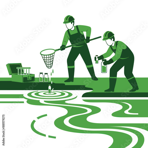 Men Cleaning Oil Spill with Nets.