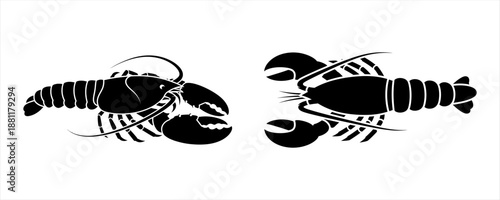 Classic Black and White Lobster Illustrations Detailed Marine Crustacean Silhouettes for Design