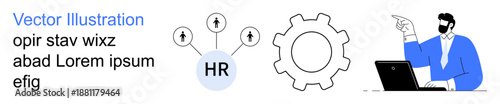 Human resources, workflow management, organizational processes, leadership guidance, team collaboration, HR systems. Gear icon, HR connections professional guiding. Human resources and workflow