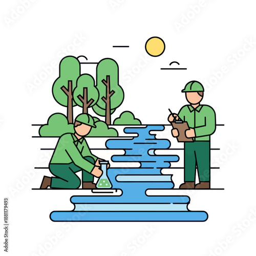 Men Working Together on Waterway Project.