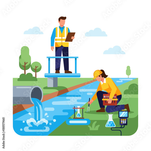 Water Quality Testing by Workers.