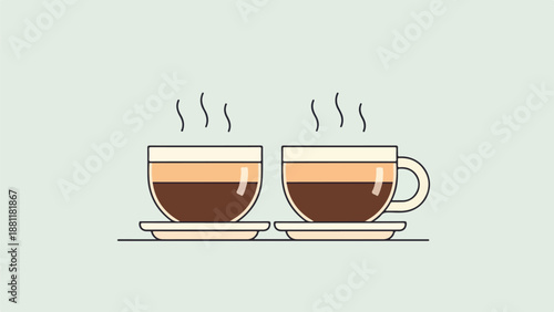 Minimalist line art illustration of two coffee cups with saucers and steam on a light background