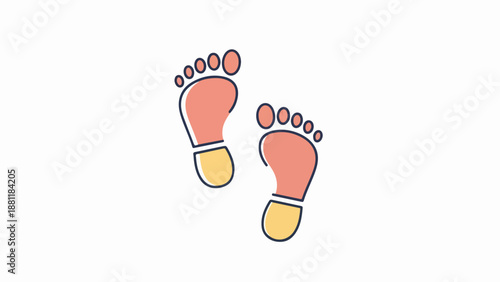 Minimalist illustration of two symmetrical footprints with soft pink and warm yellow hues
