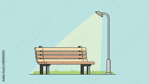 Wooden bench with street lamp in a serene outdoor setting