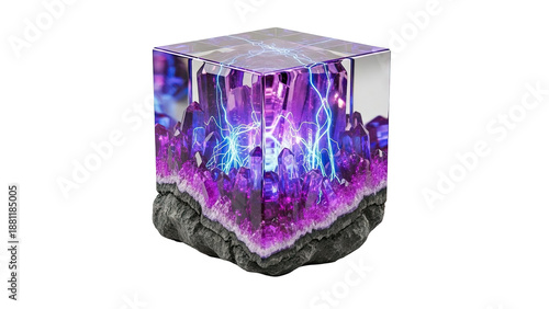Crystalline Cube with Lightning
