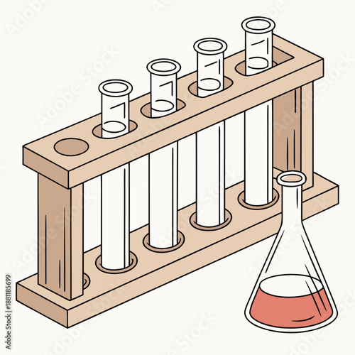 Laboratory Test Tubes and Flask with Red Liquid