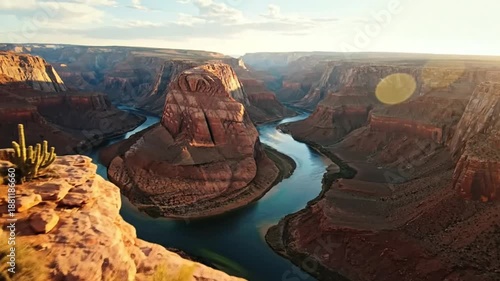 Stunning Aerial View of the Horseshoe Bend Canyon with the Colorado River Flowing Through at Sunset