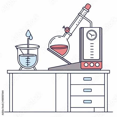 Laboratory Rotary Evaporator and Beaker Setup