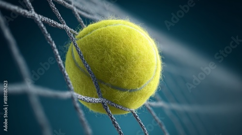 Tennis Ball Stuck in Net Close-up
