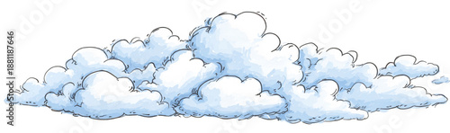 Fluffy cartoon clouds with soft edges create whimsical atmosphere against transparency background, perfect for various creative projects