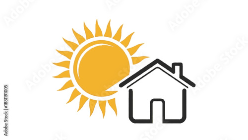 Simple Line Drawing of House and Sun Symbolizing Energy Efficiency and Sustainable Living