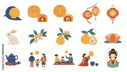 Vibrant Illustrations of Cultural Celebrations Featuring Traditional Symbols and Festive Scenes with People and Food