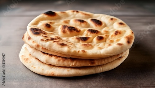Stack Of Four Round Pita Bread With Golden Brown Toasted Surface Soft Texture And Fresh Appearance
