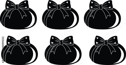 Black Silhouette Festive Gift Pouch Set with Ribbon Bows for Holiday Packaging Celebration Labels Greeting Card Design and Vector Elements