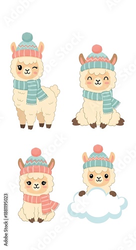 Charming Llama Winter Collection - Adorable Animals in Hats and Scarves.