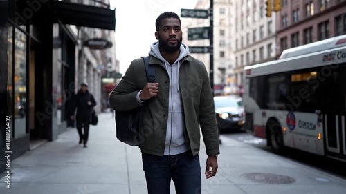 Urban Commute - A Stylish Man Walking in the City.