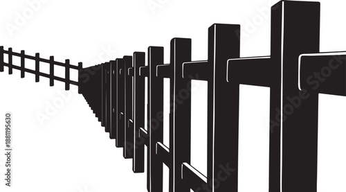 Black Fence Posts in a Row on White Background