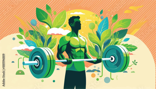 Strong man lifting weights embodying strength and natural power.