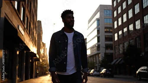 Urban Solitude - A Mans Journey Through City Streets at Sunset.