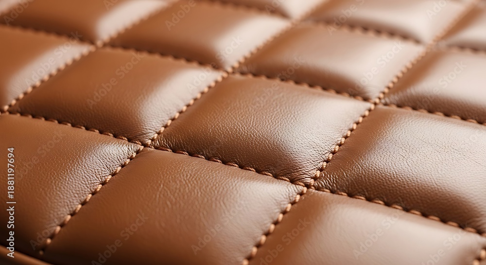 Obraz premium Close-Up of Quilted Brown Leather - A Luxurious and Textured Surface.