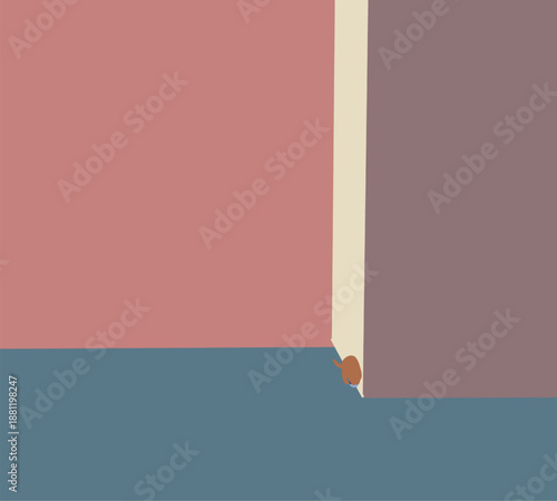 Orange cat walking on modern city street near building, capturing calm urban life. Animal lifestyle.  