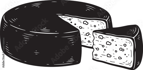 Illustration of a wheel of cheese with two slices
