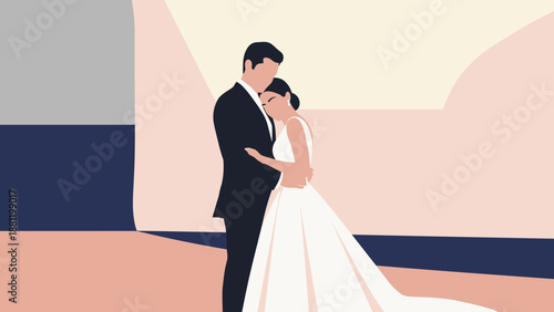 Romantic Couple Embracing in a Serene Landscape.