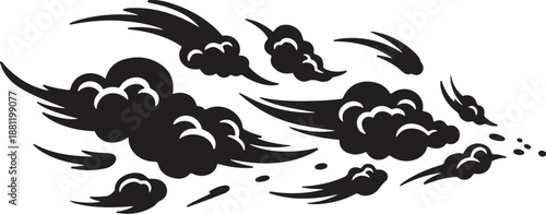 Black clouds and wind blowing in the sky illustration