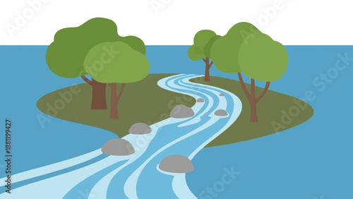 Serene Island with Winding Path and Trees.