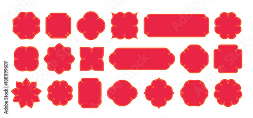 Chinese Frames with Ornamental Borders. Oriental Logo Design Element. Vector Simple Retro Chinese Labels with Asian Patterns. Vintage China Red Frames.