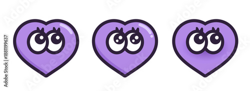 ハート型キャラクターの目イラスト 紫色 バリエーションセット