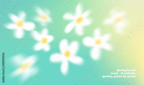 Blur Daisy Flowers Spring Background. Abstract Summer Green Gradient. Blur Soft Pastel Floral Bg. Vector Seasonal Floral Gradation.