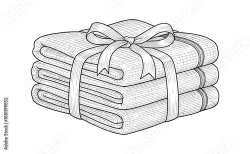 Illustration of stacked folded towels with bow tied ribbon isolated on transparent background