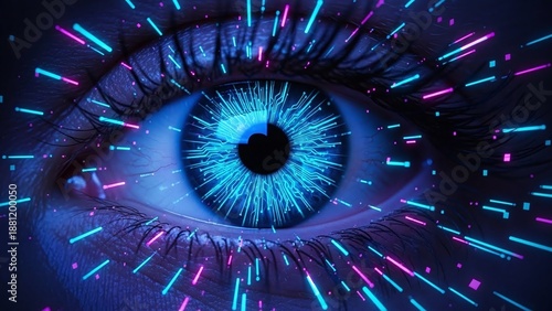 Futuristic eye with neon lights and vibrant colors