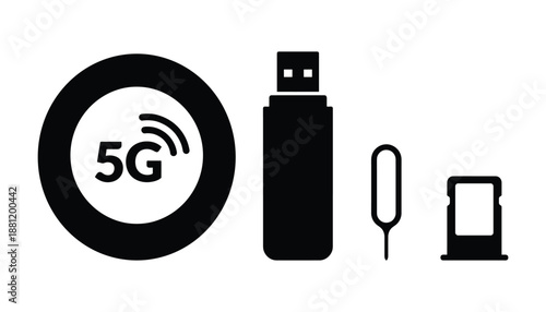 Mobile technology 5g cellular vector icon design concept in black and white isolated graphic