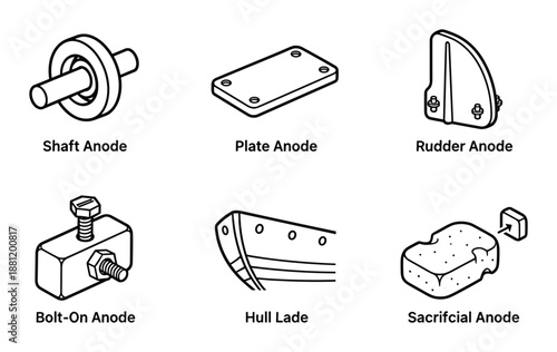 Foto Sacrificial anodes for corrosion protection of boat isolated line art design vec