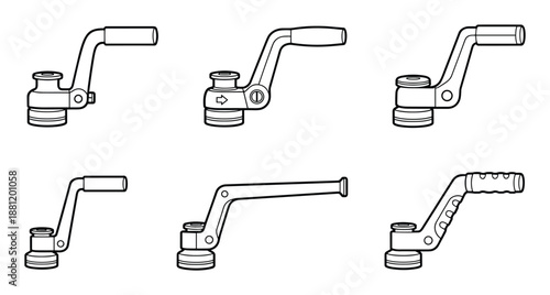Set of boat valve handles for various types of plumbing valves isolated