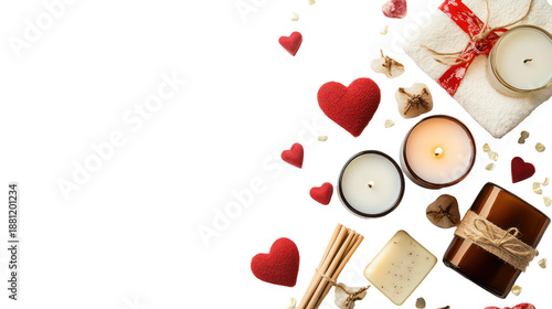 Romantic valentine's day candles and hearts on transparent background