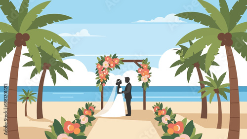 Romantic Beach Wedding Ceremony with Floral Archway.