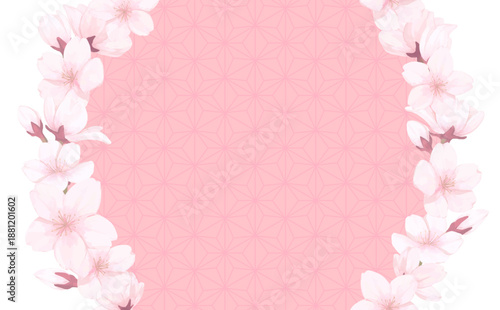 手描きの桜のフレーム_左右円形_中ピンク背景