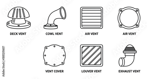 Ventilation hardware collection for ships featuring deck vents cowl vents and air intake vent covers