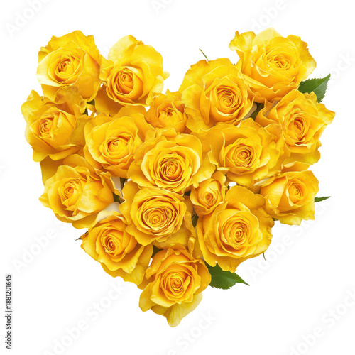 Bright yellow roses heart shape, romantic valentine's day decoration, isolated on transparent background