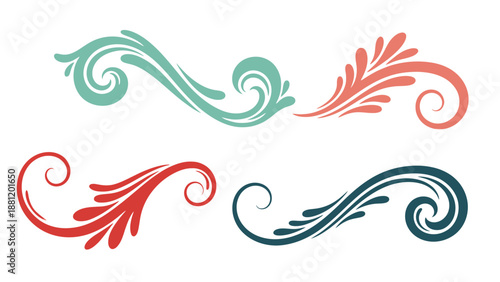 Set of colorful decorative swirls and flourishes.