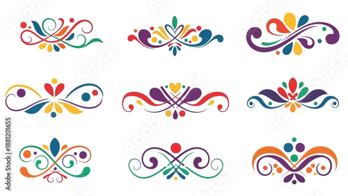 Vibrant Floral Swirls and Flourishes Design Elements.
