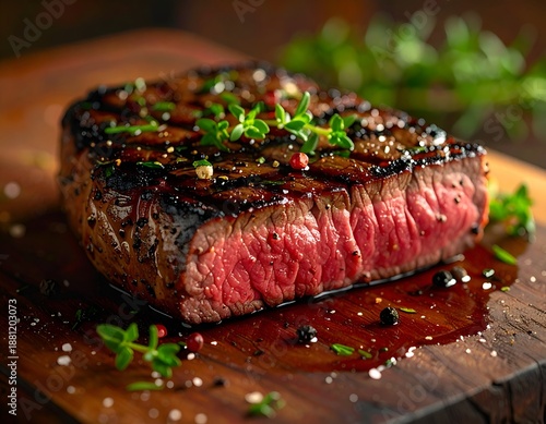 Wallpaper Mural Eye level View of Perfectly Seared Steak with Herbs and Spices Torontodigital.ca